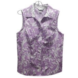 C.J. Banks Floral Button-Up Blouse M – Sleeveless Y2K Cottagecore Vibes